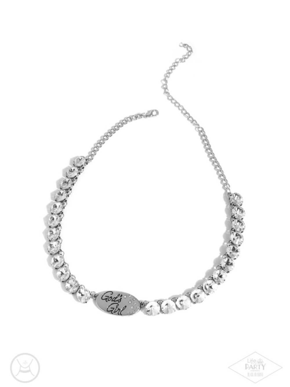 N-102 God's Girl Silver Crystal Statement Necklace
